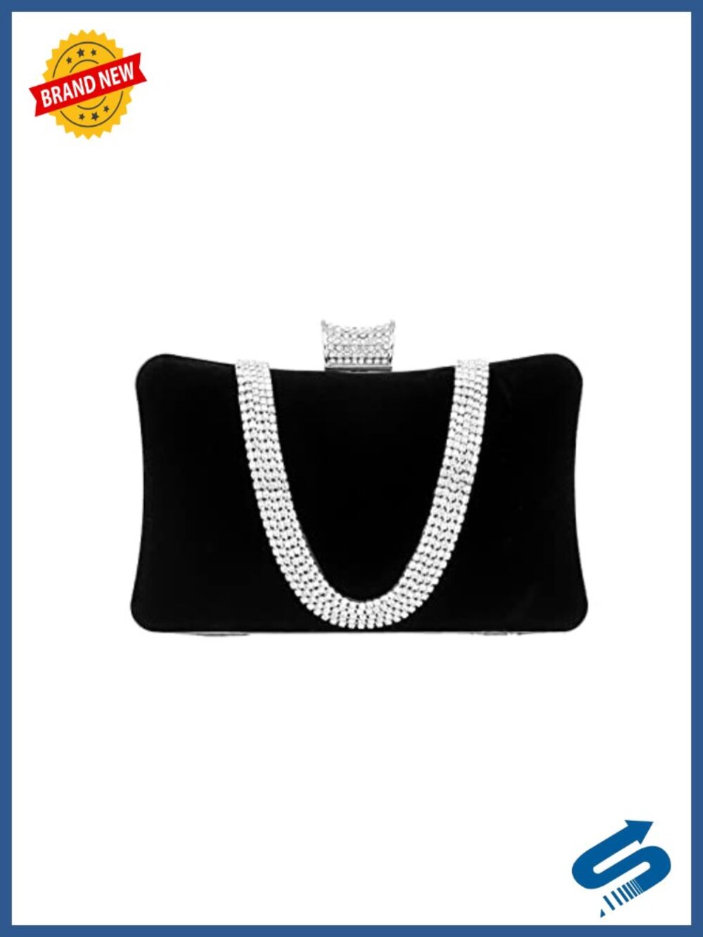Velvet Rhinestone Clutch Evening Bag Sparkly Formal Handbag